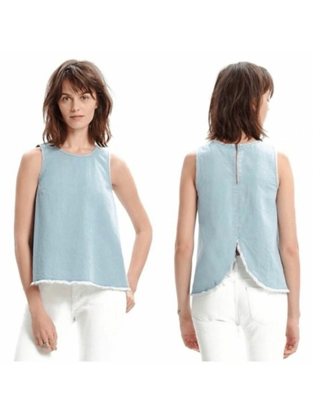 Madewell Raw Edge Split Back Denim Tank Top, XS